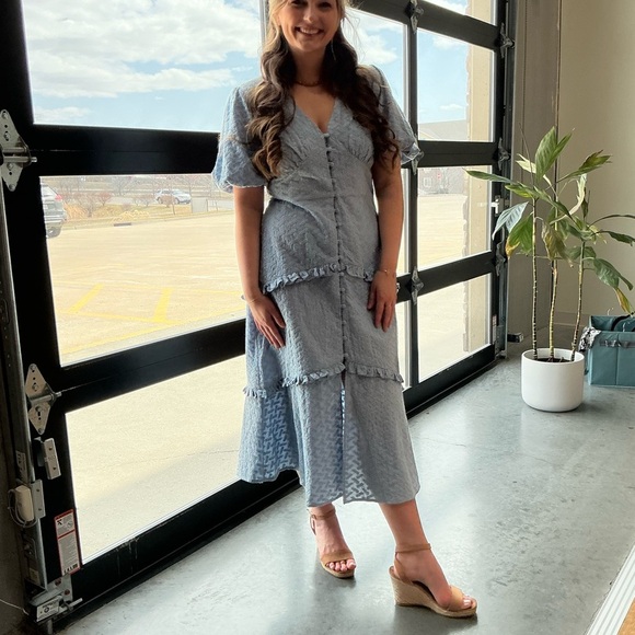 Mink pink  Elegant Blue embroidered design dress - Picture 2 of 8